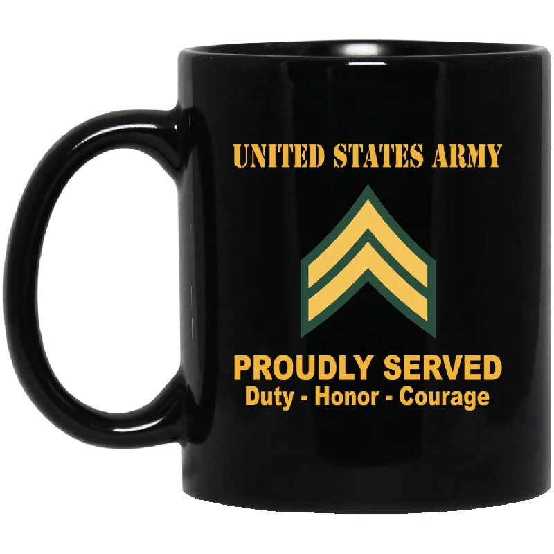 thermal mugs with handles for outdoor activities-US Army E-4 Corporal E4 CPL Noncommissioned Officer Ranks Proudly Served Black Mug Black Mug