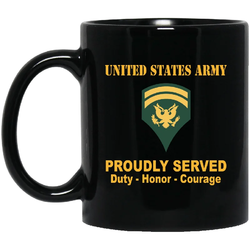 personalized mugs for tea lovers-US Army E-6 SPC E6 Specialist Ranks Proudly Served Black Mug Black Mug