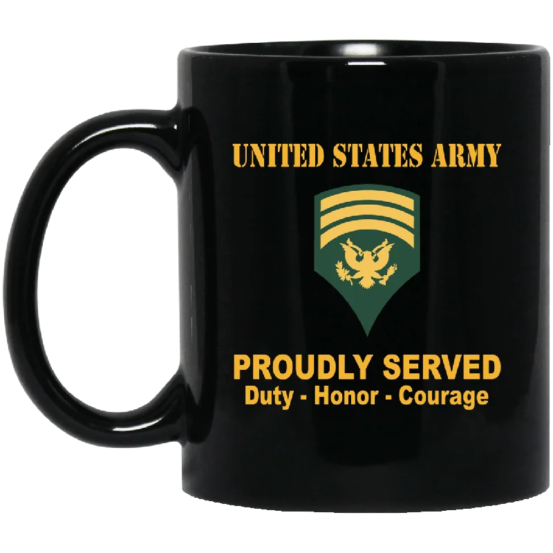 reusable coffee mugs for hot drinks-US Army E-7 SPC E7 Specialist Ranks Proudly Served Black Mug Black Mug