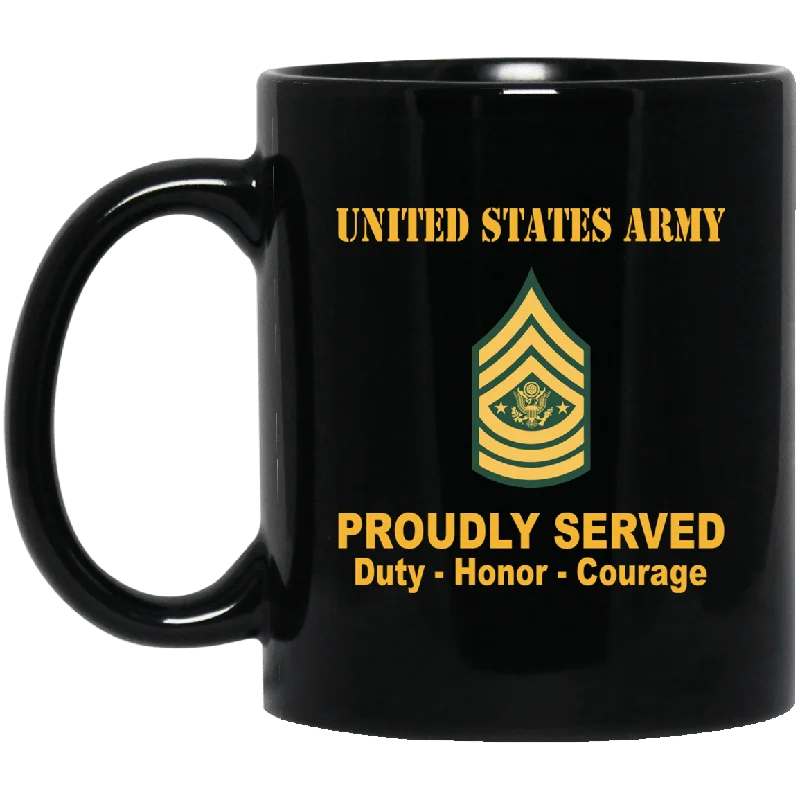 funny mugs for breakfast lovers-US Army E-9 Sergeant Major of the Army E9 SMA Noncommissioned Officer Proudly Served Black Mug Black Mug