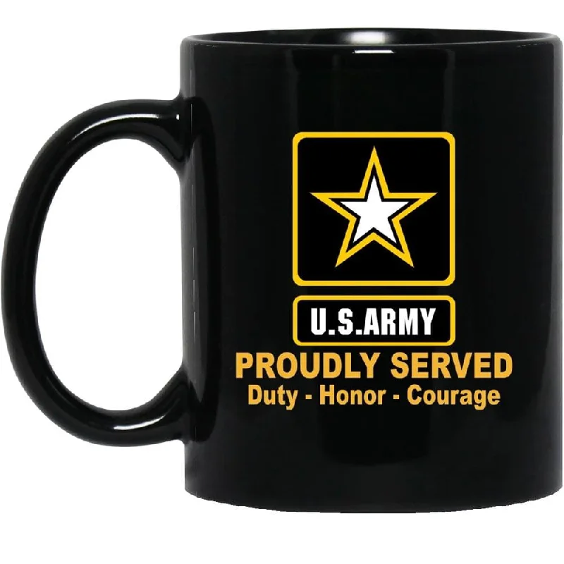 large insulated coffee mugs for camping-US Army Insignia Proudly Served Duty - Honor - Courage Black Coffee Mug 11oz-15oz