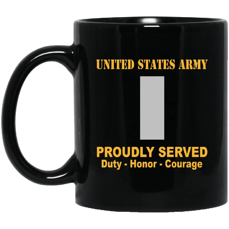 high-quality coffee mugs for tea drinkers-US Army O-2 First Lieutenant O2 1LT Commissioned Officer Ranks Proudly Served Black Mug Black Mug