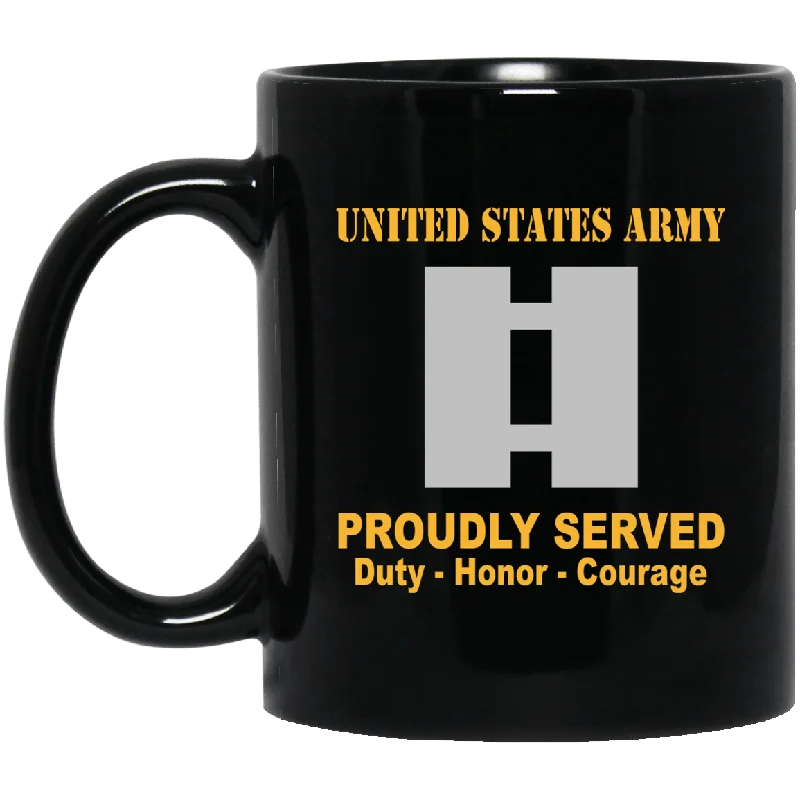 best coffee cups for office meetings-US Army O-3 Captain O3 CPT Commissioned Officer Ranks Proudly Served Black Mug Black Mug