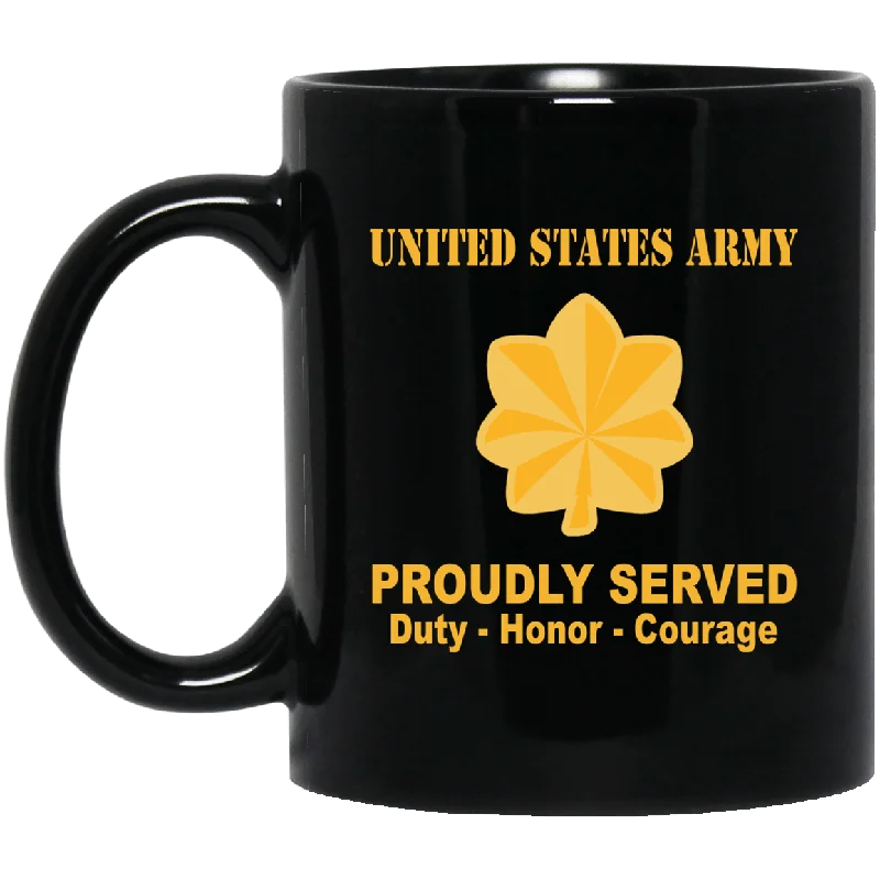 funny coffee mugs for office gatherings-US Army O-4 Major O4 MAJ Field Officer Ranks Proudly Served Black Mug Black Mug