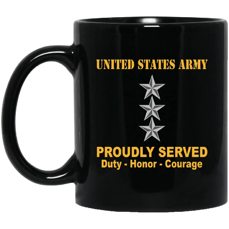 funny coffee cups with retro designs-US Army O-9 Lieutenant General O9 LTG General Officer Ranks Proudly Served Black Mug Black Mug