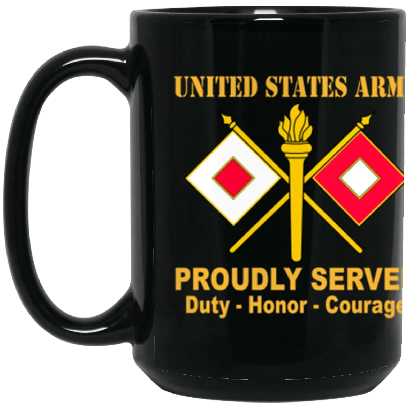 cute mugs for party favors-US Army Signal Corps Proudly Served Core Values 15 oz. Black Mug