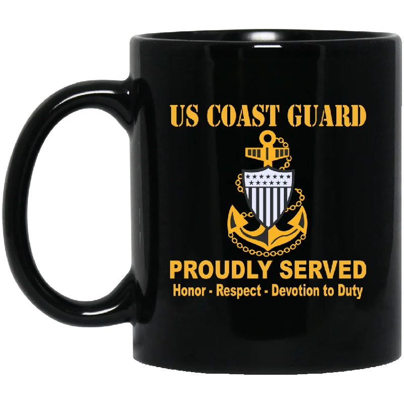 custom travel mugs for outdoor adventures-US Coast Guard E-7 Chief Petty Officer E7 CPO Chief Petty Officer Collar Device 11 oz - 15 oz Black Mug