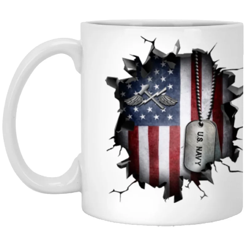 best mugs for daily coffee intake-US Navy Aviation Support Equipment Tech Navy AS 3D Break Effect 11oz - 15oz White Mug