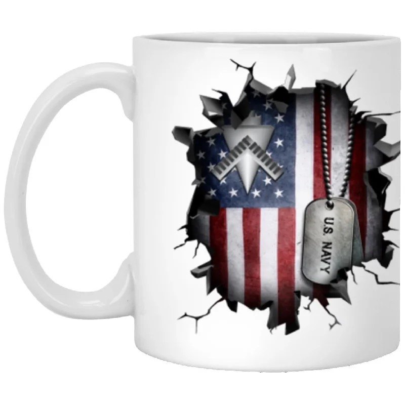 large coffee mugs for coffee lovers-US Navy Builder Navy BU3D Break Effect 11oz - 15oz White Mug