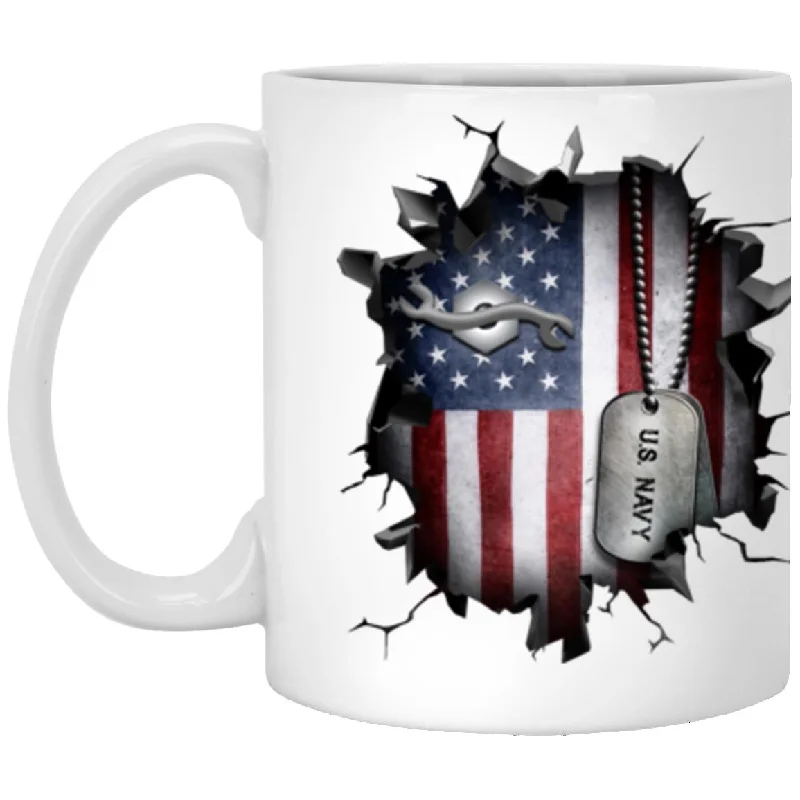 travel mugs for cold weather-US Navy Construction Mechanic Navy CM 3D Break Effect 11oz - 15oz White Mug