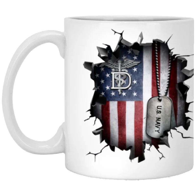 large tea mugs for winter mornings-US Navy Dental Technician Navy DT 3D Break Effect 11oz - 15oz White Mug