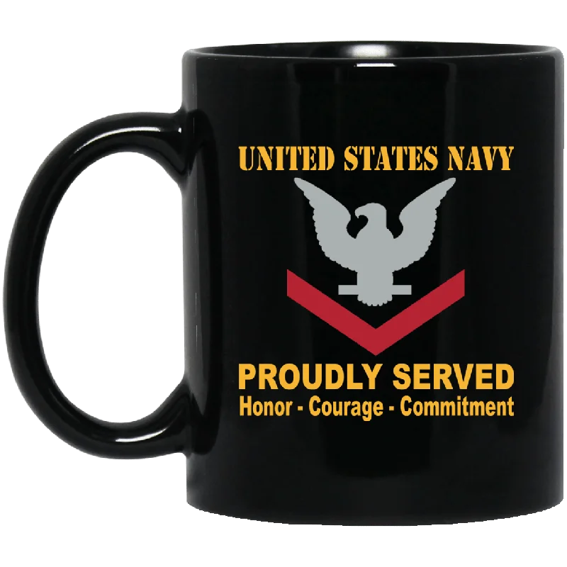 thermal coffee mugs for outdoor use-US Navy E-4 Petty Officer Third Class E4 PO3 Collar Device Black Mug 11 oz - 15 oz