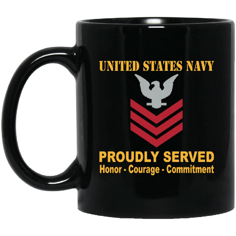 cute mugs with animal prints-US Navy E-6 Petty Officer First Class E6 PO1 Collar Device Black Mug 11 oz - 15 oz