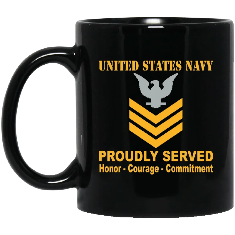 stylish tea mugs for daily use-US Navy E-6 Petty Officer First Class E6 PO1 Gold Stripe Collar Device Black Mug 11 oz - 15 oz