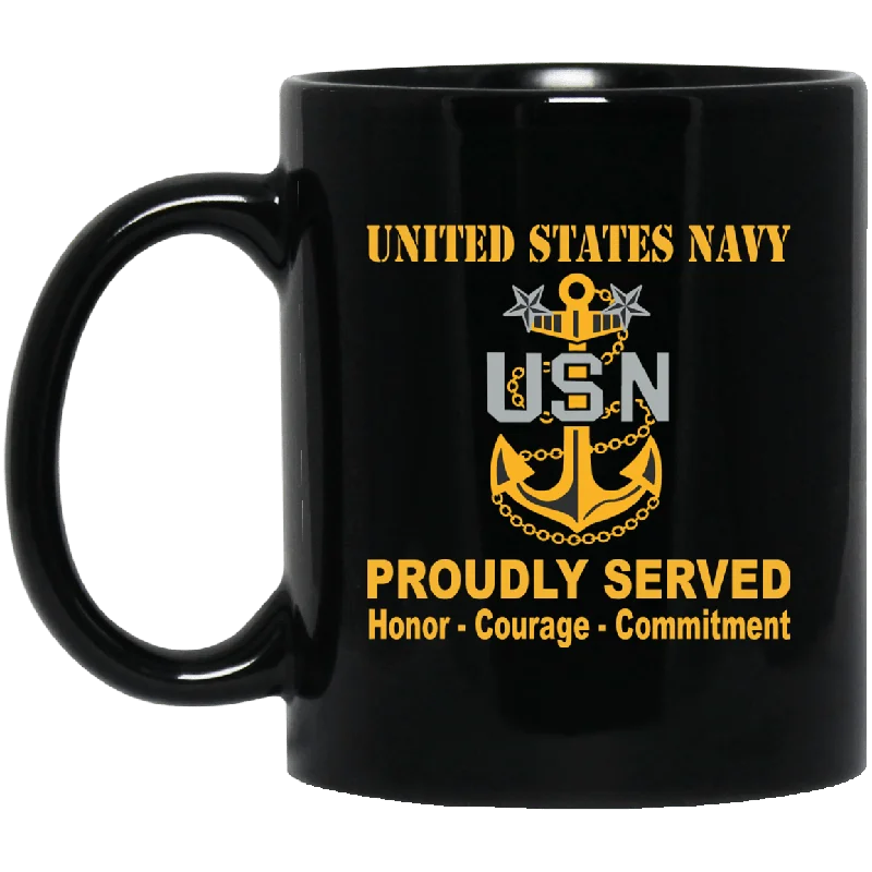 large coffee mugs for late-night coffee-US Navy E-9 Master Chief Petty Officer E9 MCPO Collar Device Black Mug 11 oz - 15 oz