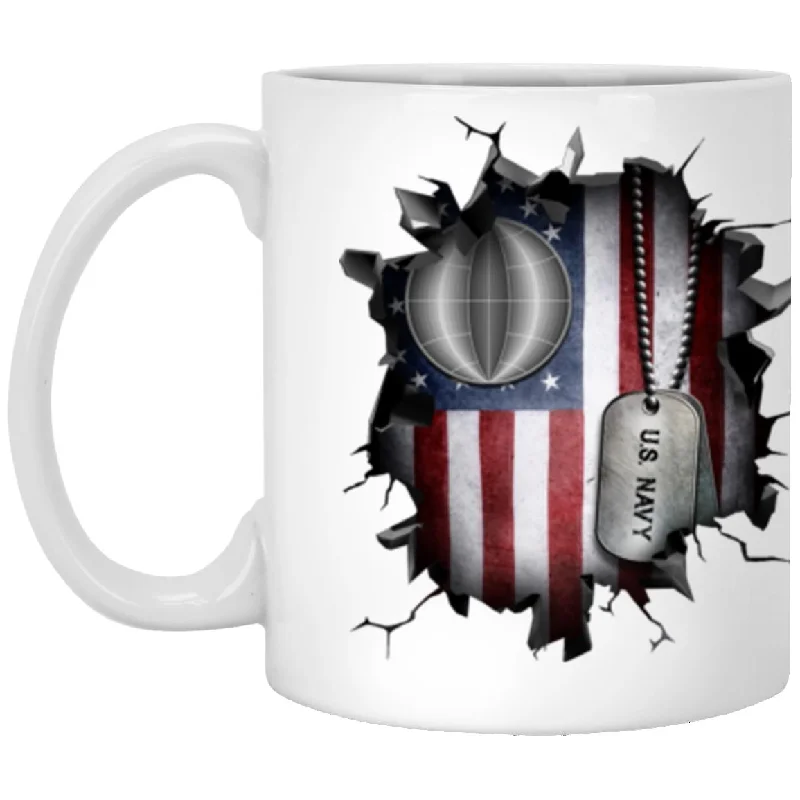 insulated tea mugs for daily use-US Navy Electrician_s mate Navy EM 3D Break Effect 11oz - 15oz White Mug