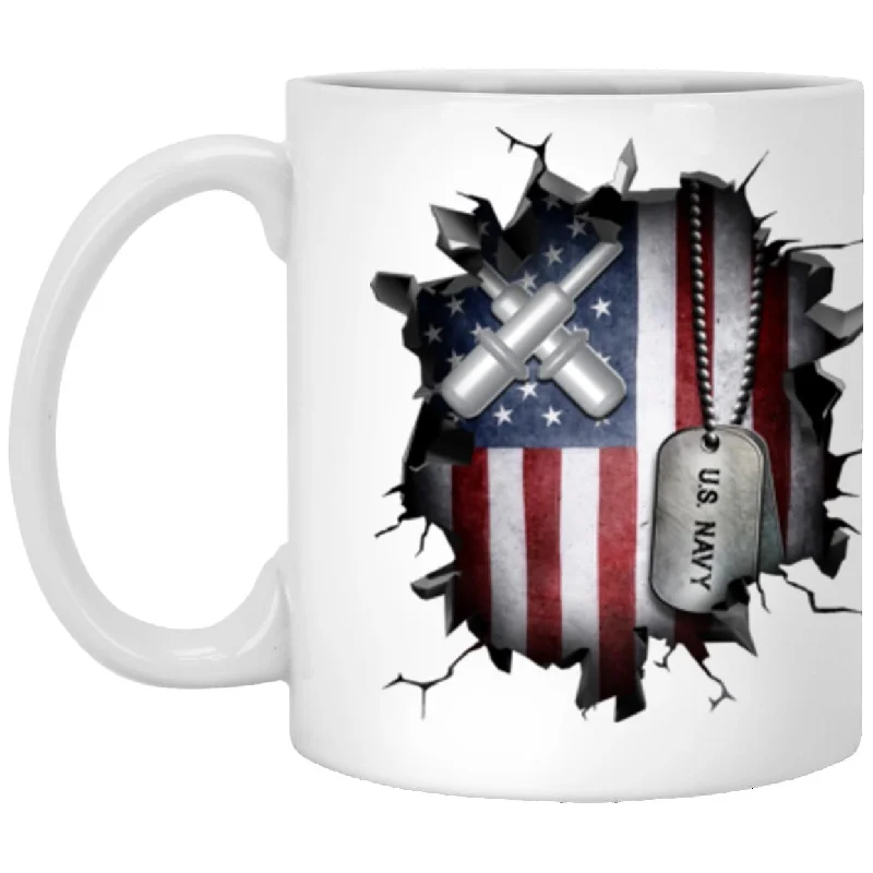 funny ceramic coffee mugs for office-US Navy Gunner_s mate Navy GM 3D Break Effect 11oz - 15oz White Mug