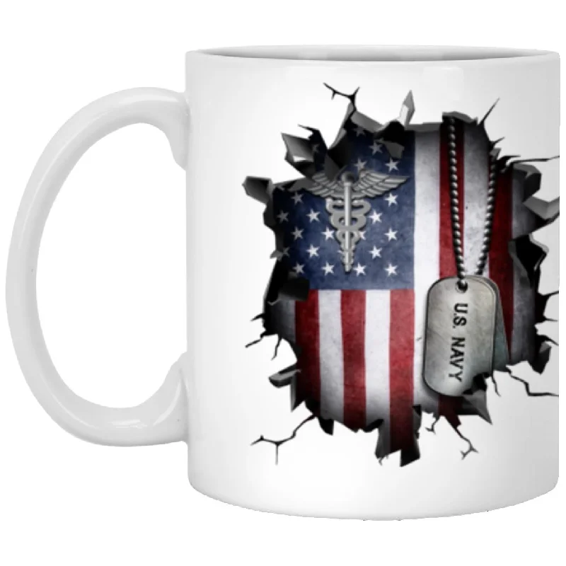 cute mugs with funny animal designs-US Navy Hospital Corpsman Navy HM 3D Break Effect 11oz - 15oz White Mug