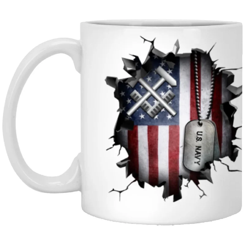 stylish coffee cups for home use-US Navy Hull Maintenance Technician Navy HT 3D Break Effect 11oz - 15oz White Mug