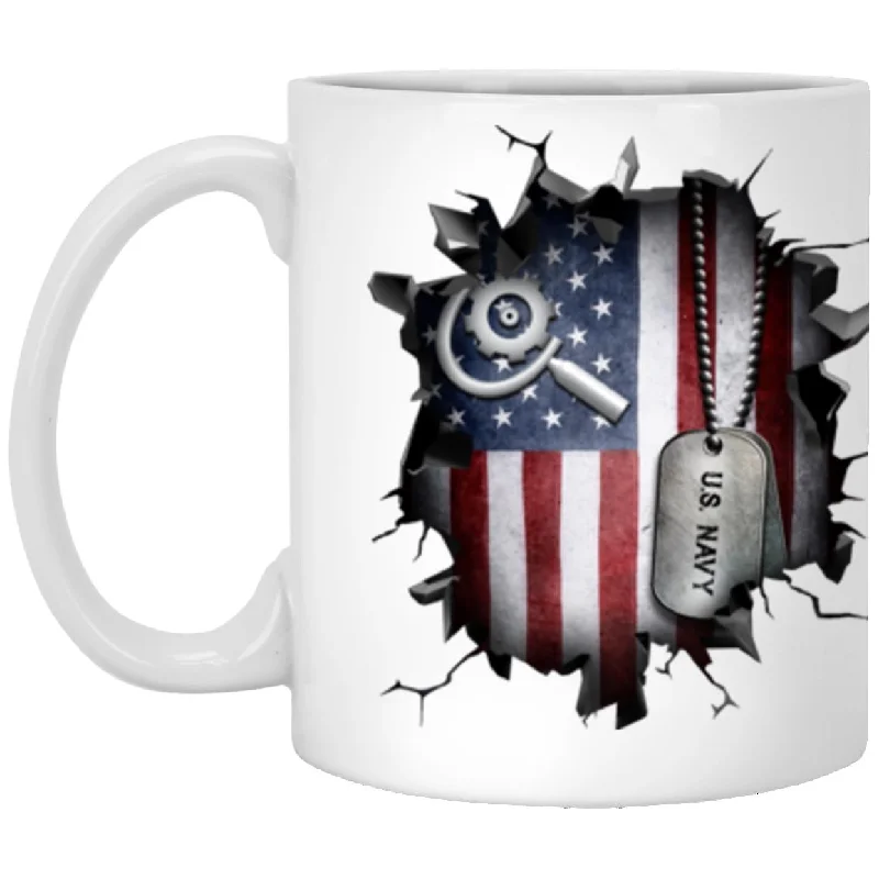 unique travel mugs for coffee lovers-US Navy Machinery repairman Navy MR 3D Break Effect 11oz - 15oz White Mug