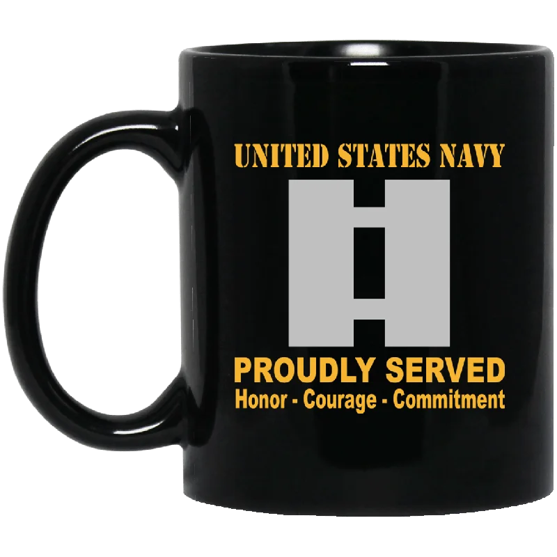 cute coffee cups for brunch gatherings-US Navy O-3 Lieutenant O3 LT Junior Officer Ranks Proudly Served Black Mug 11 oz - 15 oz