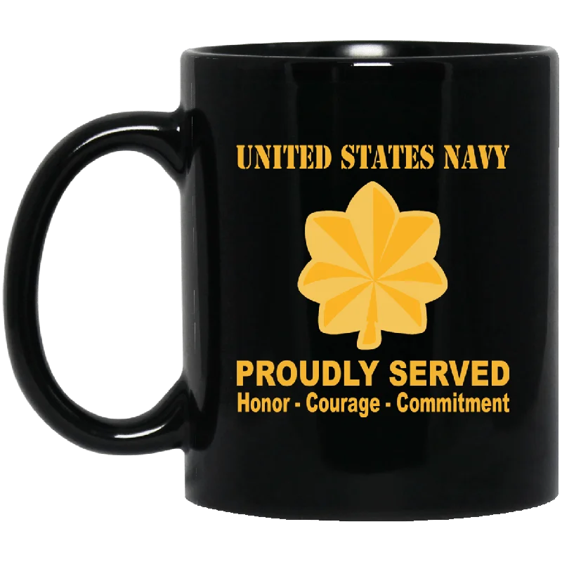 insulated travel mugs with funny sayings-US Navy O-4 Lieutenant Commander O4 LCDR Junior Officer Ranks Proudly Served Black Mug 11 oz - 15 oz