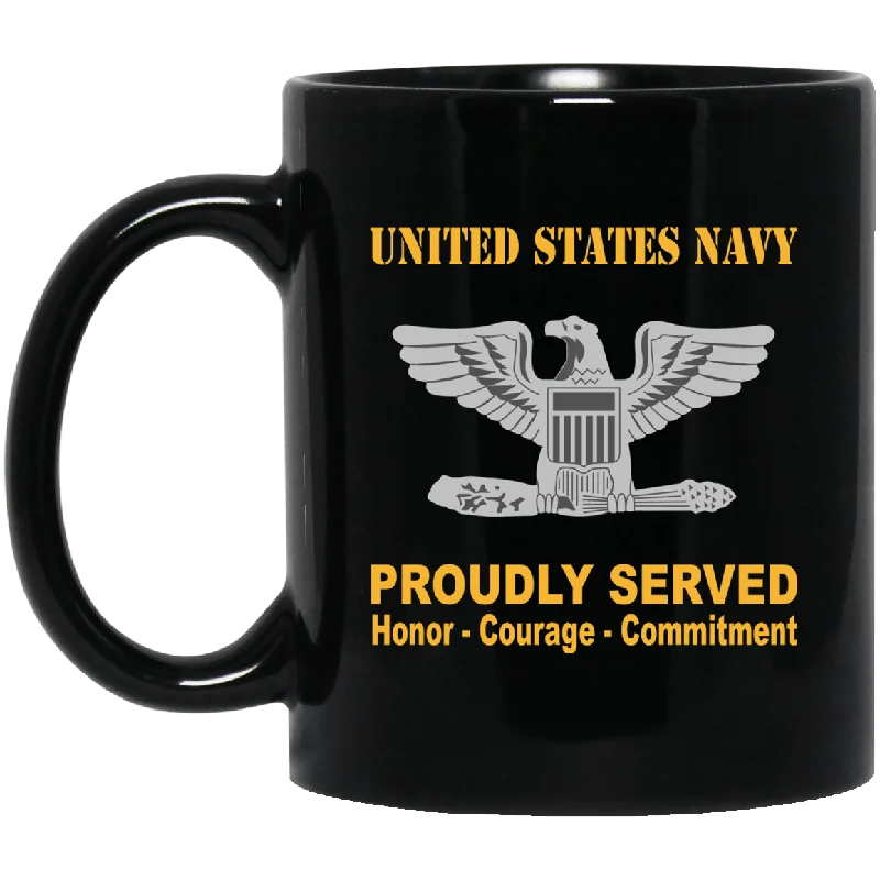 stylish coffee cups for kitchen decor-US Navy O-6 Captain O6 CAPT Senior Officer Ranks Proudly Served Black Mug 11 oz - 15 oz