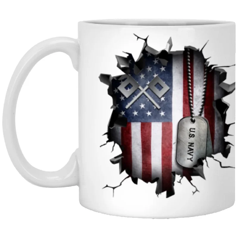 best coffee cups for morning routine-US Navy Signalman Navy SN 3D Break Effect 11oz - 15oz White Mug