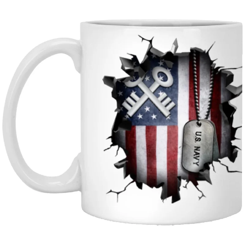 fun coffee mugs with quirky designs-US Navy Storekeeper Navy SK 3D Break Effect 11oz - 15oz White Mug