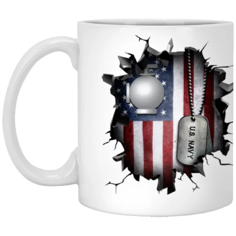 unique coffee mugs for family gatherings-US Navy Utilitiesman Navy UT 3D Break Effect 11oz - 15oz White Mug