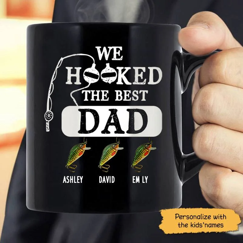 personalized mugs for family gatherings-We Hooked The Best Dad Fishing Personalized Coffee Mug