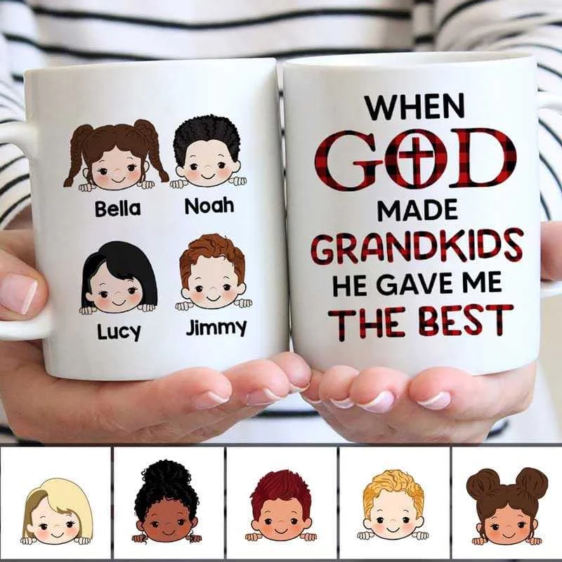 large ceramic mugs with designs-When God Made Grandkids Grandma Grandpa Personalized Mug