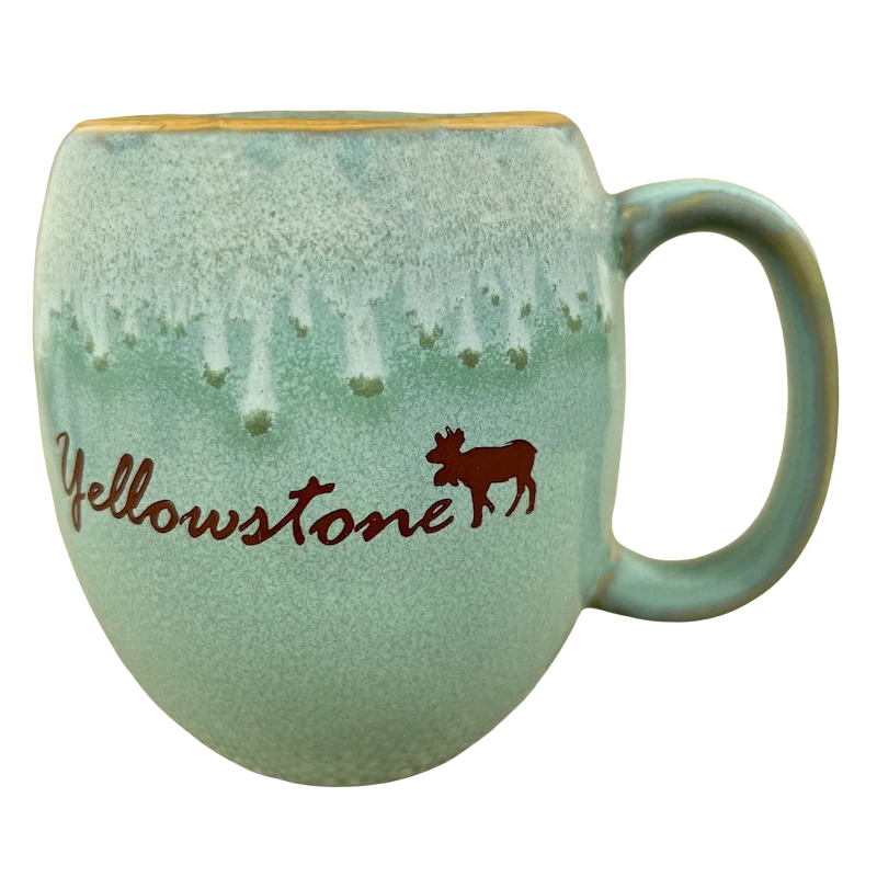 custom coffee mugs with funny images-Yellowstone Moose Drip Glaze Green Barrel Mug