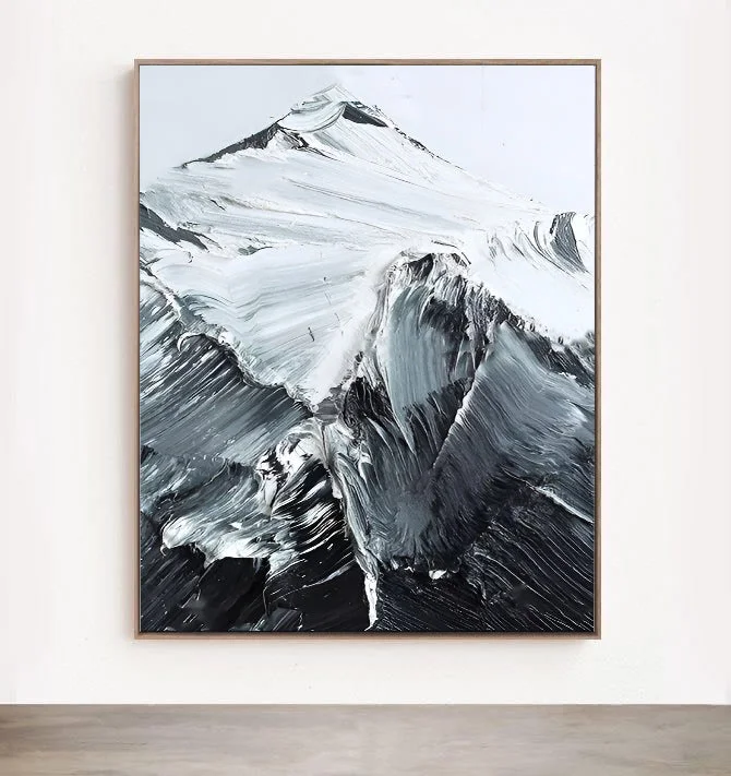 nature inspired modern paintings-Climbs - Black and White Mountain Landscape Painting on Canvas