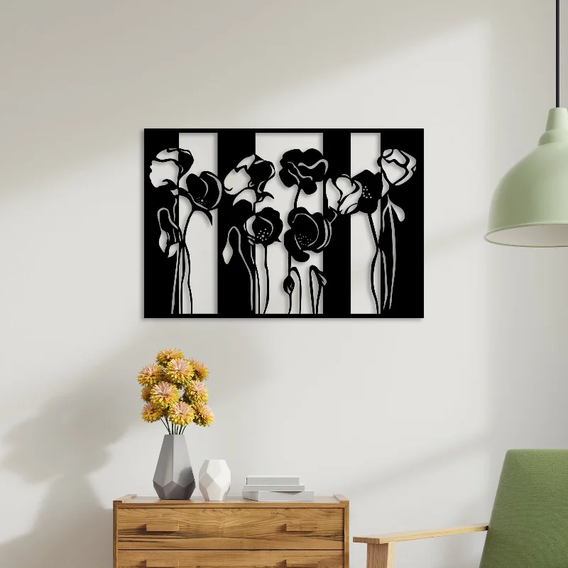 minimalist art prints for bedroom-Black & White Flowers Metal Wall Art