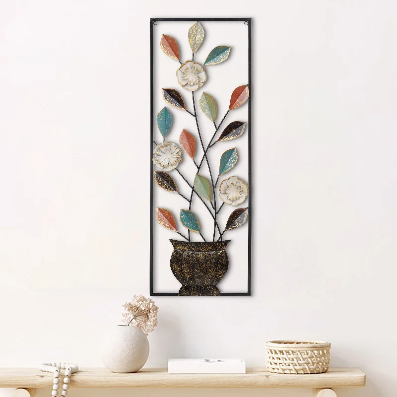 colorful abstract wall paintings-Blooming Flower & Leaf Metal Wall Art