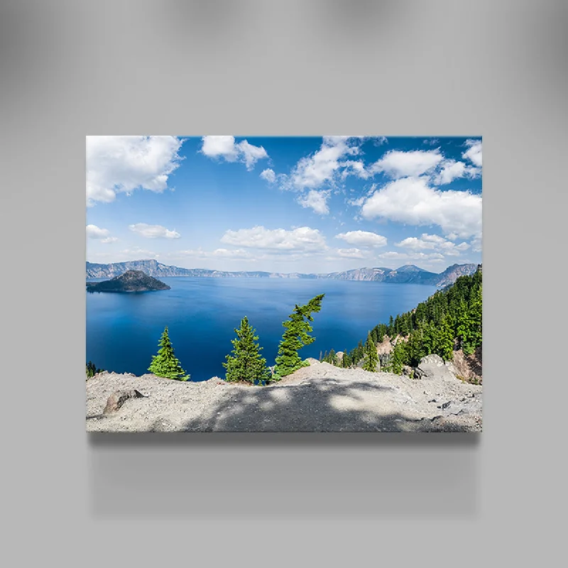 geometric modern wall decor-Blue Crater Lake Panorama