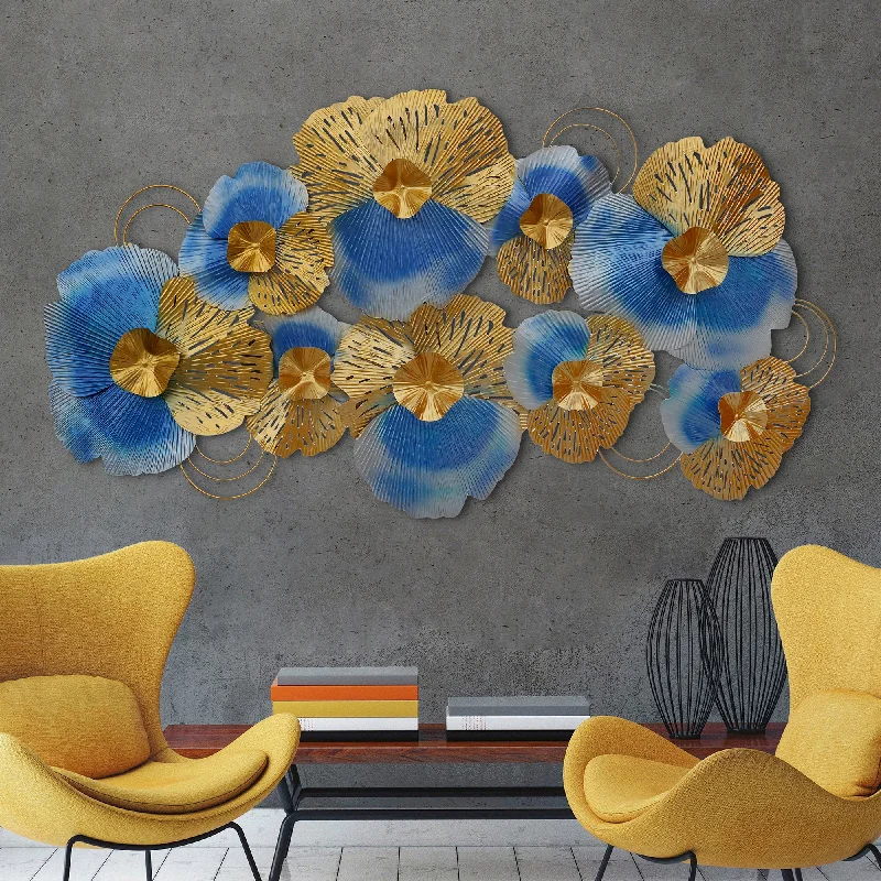 contemporary animal prints for bedroom-Blue & Golden Large Metal Wall Art