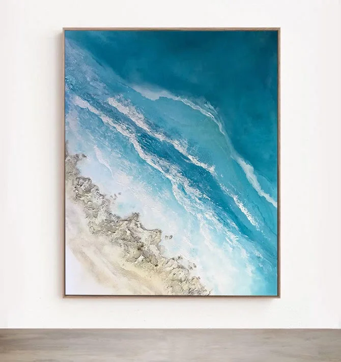 abstract nature wall decor-Motion Sea - Blue Ocean Waves Painting on Canvas