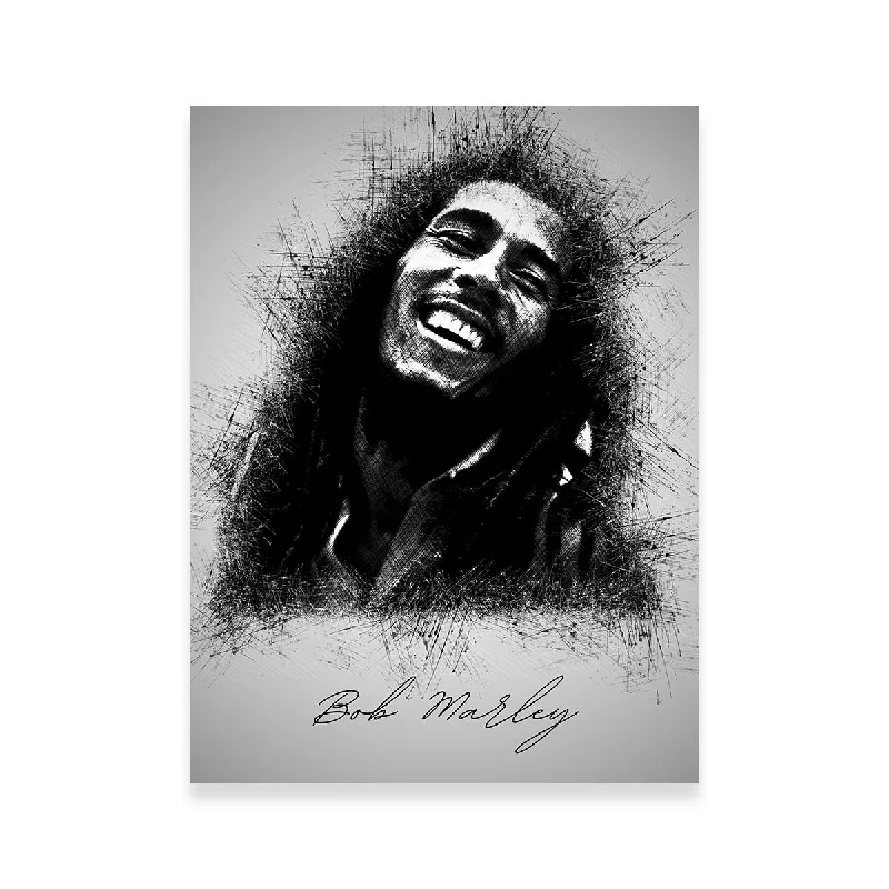 modern black and white wall art-Bob Marley Sketch