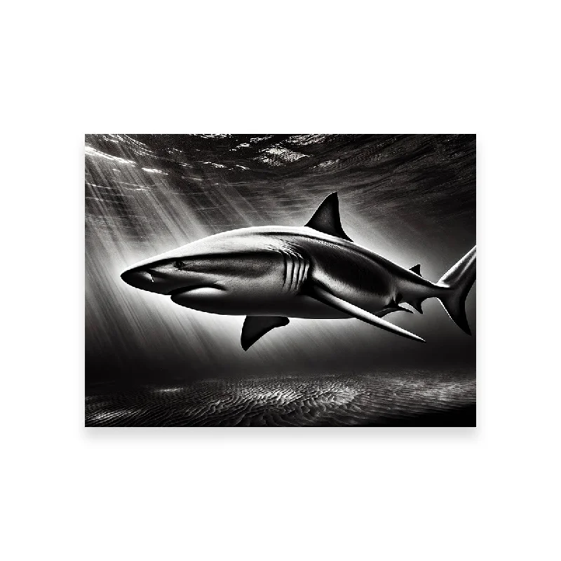 oversized cityscape prints for wall-Bull Shark Grayscale