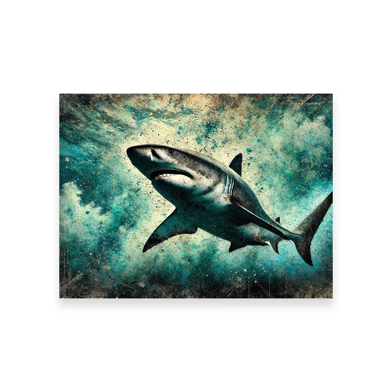 retro tropical prints for wall-Bull Shark Grunge