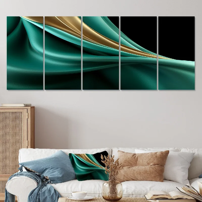 vintage photography wall prints-Designart "Abstract Echoes Swirls III" Green Abstract Collages Set Of 5 - Modern Oversized Canvas Wall Art For Entryway