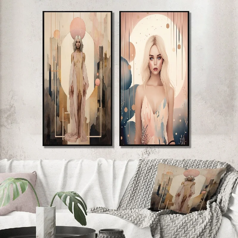 modern landscape wall decor for home-Designart "Art Nouveau Free Spirit Grace" Woman Avant-Garde Framed Wall Art - Glam Gallery Set For Office Decor