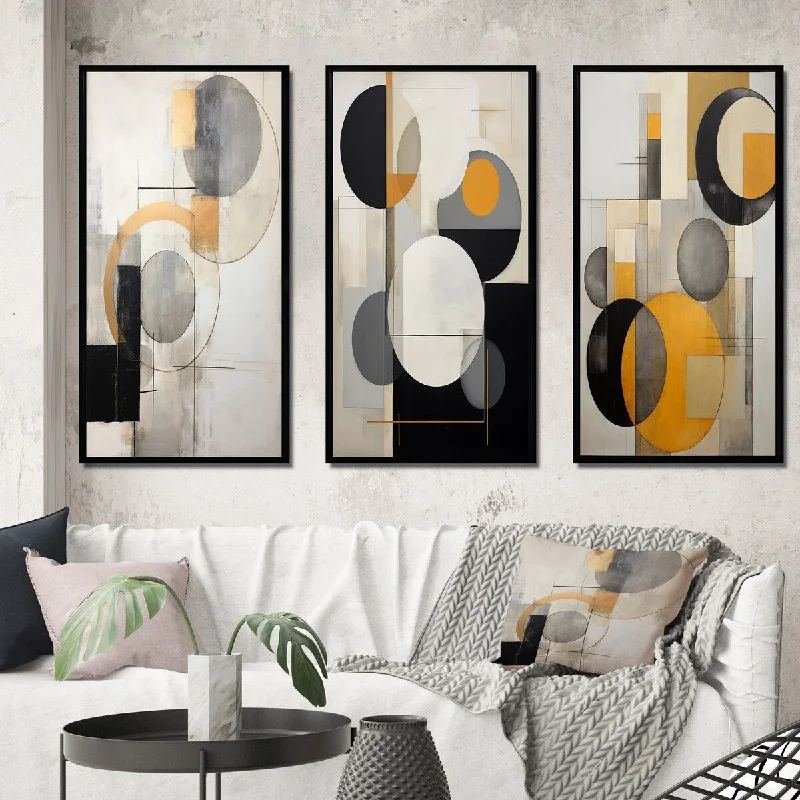 tropical nature prints for wall-Designart "Energy Of Possibility Retro Circular Abstract V" Modern Geometric Frame Gallery Set Of 3 For Office Decor