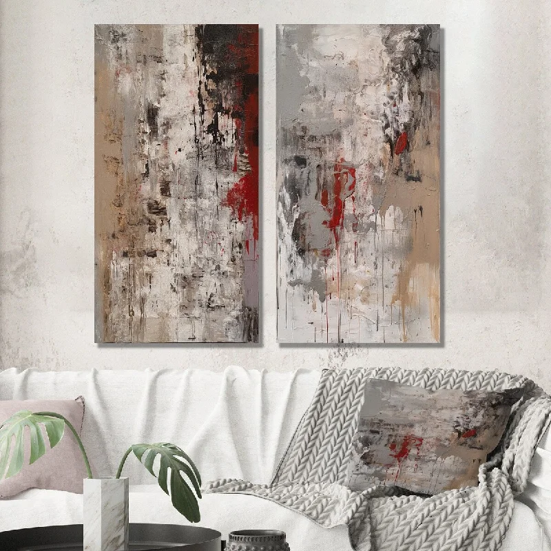 coastal landscape wall art for home-Designart "Fading Passion Abstract In Retro Beige And Red" Abstract Wall Set of 2 - Modern Gallery Set For Office Decor