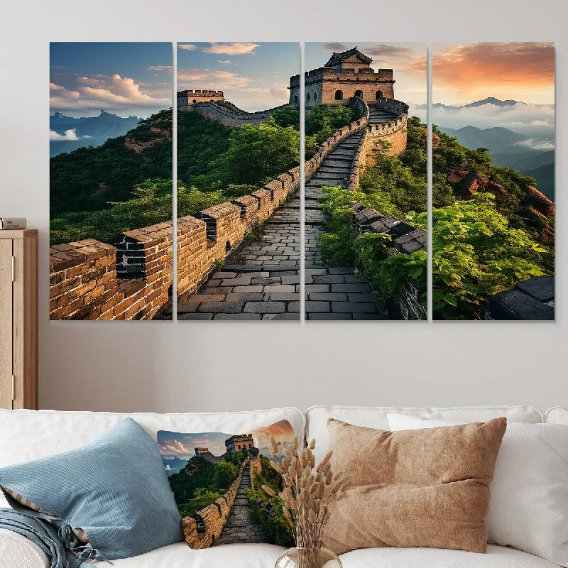 colorful modern art for office-Designart "Great Wall Of China At Sunset" China Extra Large Canvas Set Of 4 Oversized Traditional Wall Art For Entryway