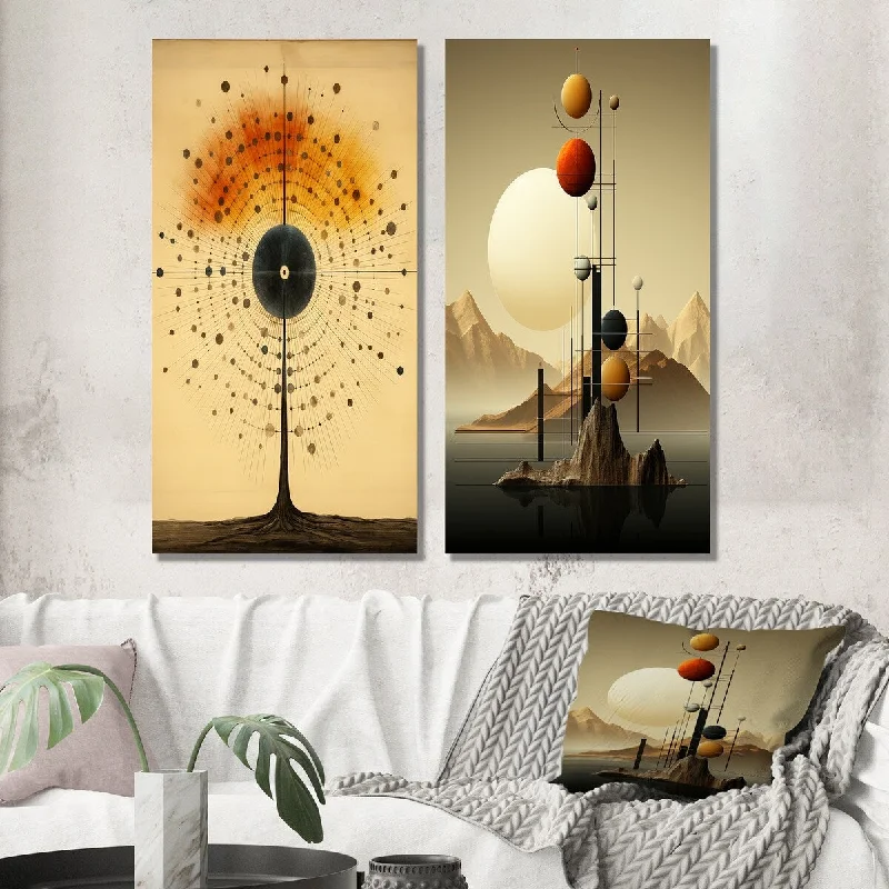 vintage abstract wall art-Designart "Infinite Possibilities Retro Ilustration" Modern Geometric Wall Art Set of 2 - Modern For Office Decor