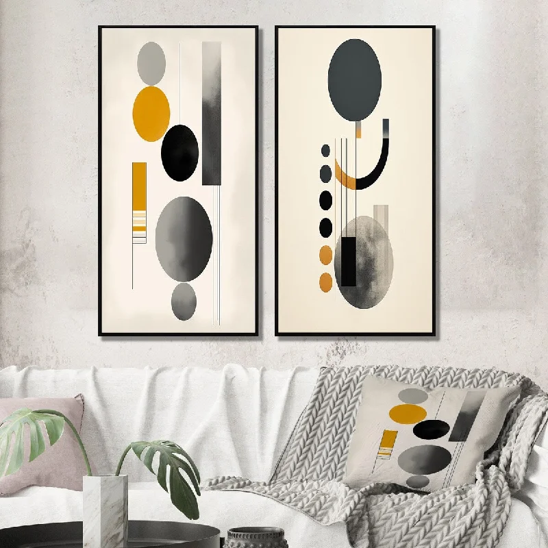 modern landscape wall prints-Designart "Minimal Circular Geometric Illustration VII" Modern Geometric Framed Gallery Wall Set For Home Decor