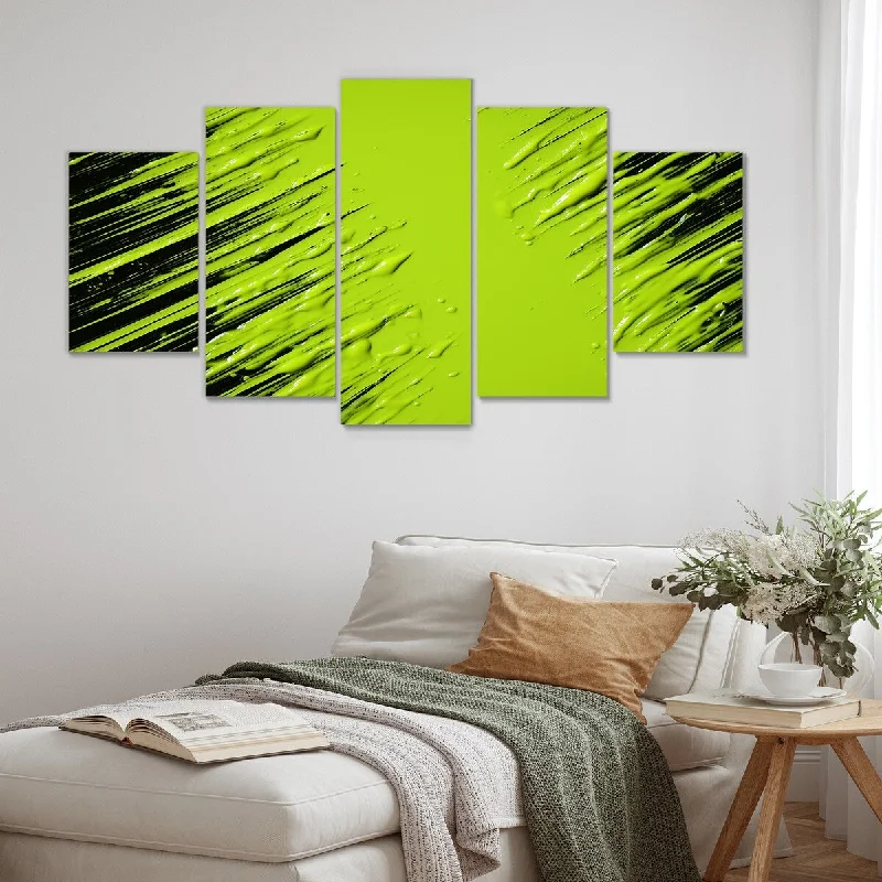 contemporary animal canvas art-Designart "Tropical Fusion Collages" Green Abstract Collages Set Of 5 - Modern Oversized Wall Decor Art For Living Room